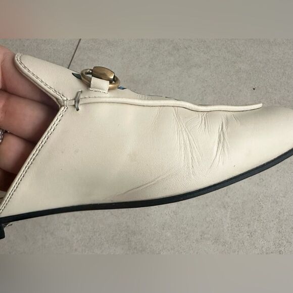Gucci Princetown Leather Off White Strawberry Slip on Horsebit Flat Mules Sz 38 - Picture 11 of 12